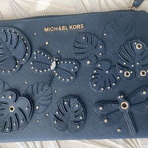 New Michael Kirs XL zip clutch - Navy